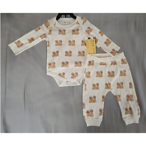 NWT Infants Puppy Dogs Bodysuit & Pant Set Sizes Available / M+A by Monica +Andy - Picture 1 of 4